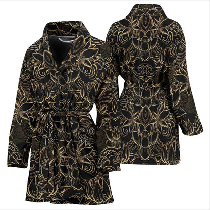 Lotus Gold Mandala Design Themed Women Bath Robe-JTAMIGO.COM