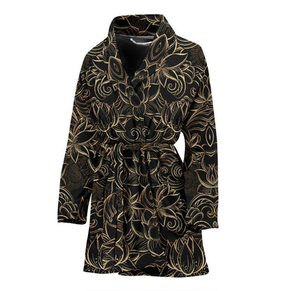 Lotus Gold Mandala Design Themed Women Bath Robe-JTAMIGO.COM
