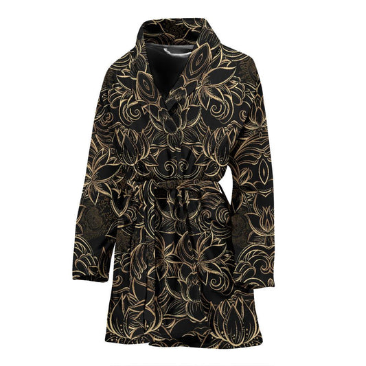 Lotus Gold Mandala Design Themed Women Bath Robe-JTAMIGO.COM