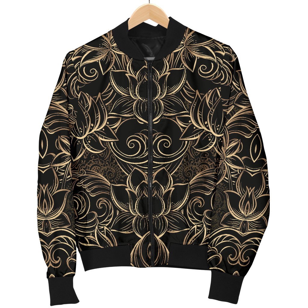 Lotus Gold Mandala Design Themed Women Casual Bomber Jacket