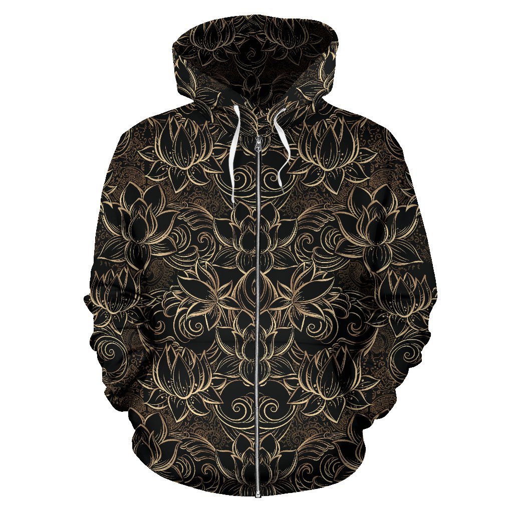 Lotus Gold Mandala Design Themed Zip Up Hoodie