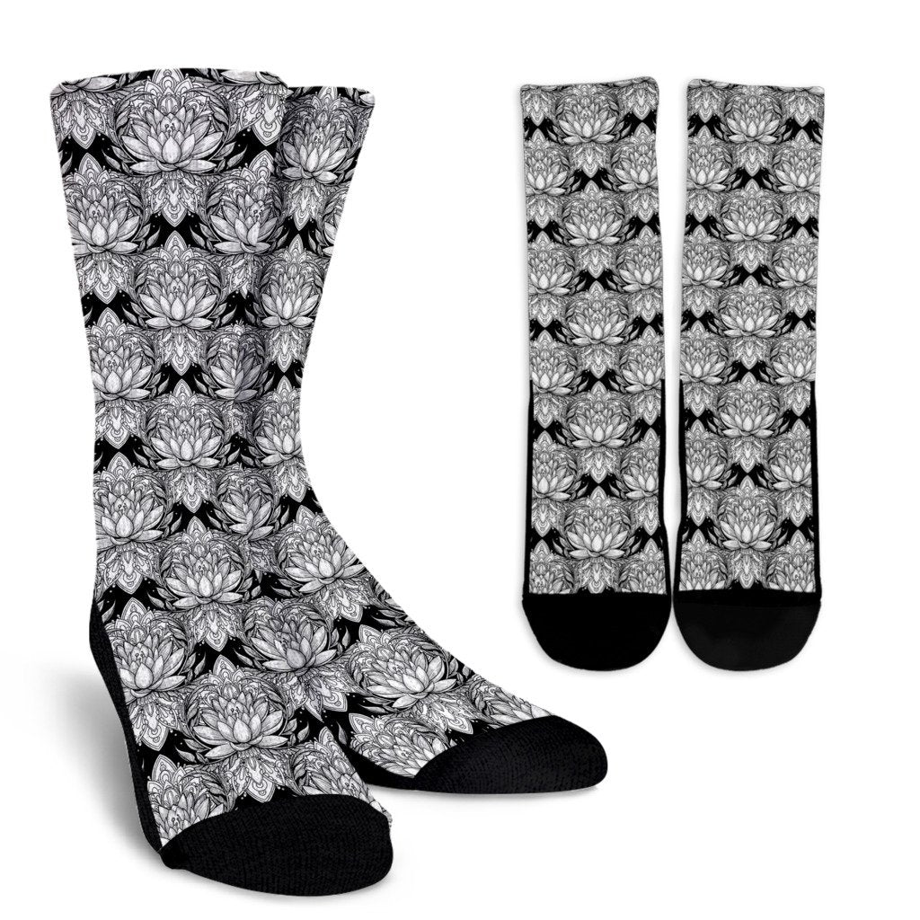 Lotus Mandala Print Pattern Crew Socks