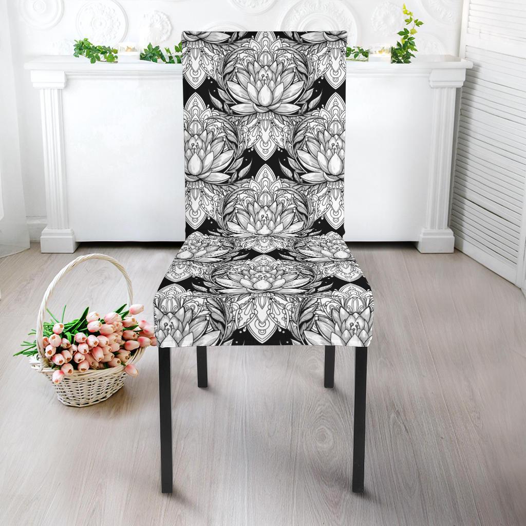 Lotus Mandala Print Pattern Dining Chair Slipcover-JTAMIGO.COM