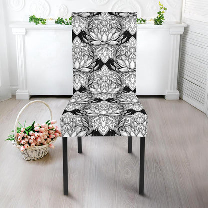 Lotus Mandala Print Pattern Dining Chair Slipcover-JTAMIGO.COM
