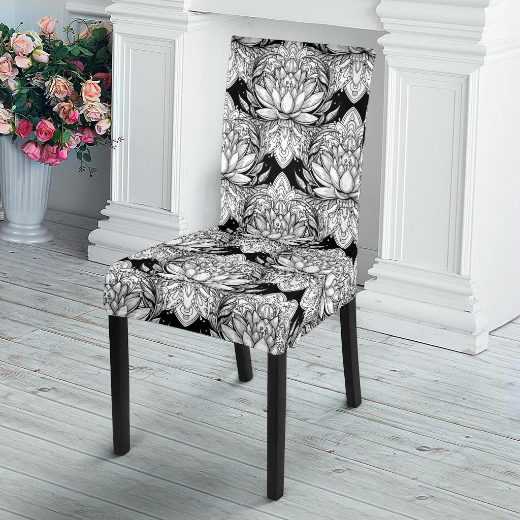 Lotus Mandala Print Pattern Dining Chair Slipcover-JTAMIGO.COM