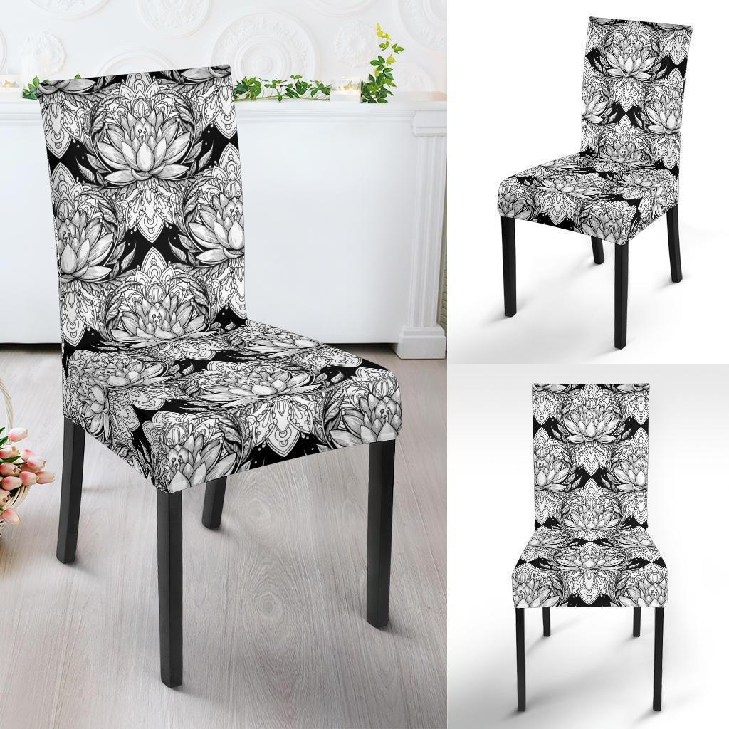 Lotus Mandala Print Pattern Dining Chair Slipcover-JTAMIGO.COM