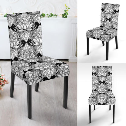 Lotus Mandala Print Pattern Dining Chair Slipcover-JTAMIGO.COM