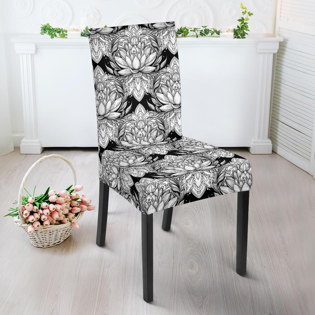 Lotus Mandala Print Pattern Dining Chair Slipcover-JTAMIGO.COM