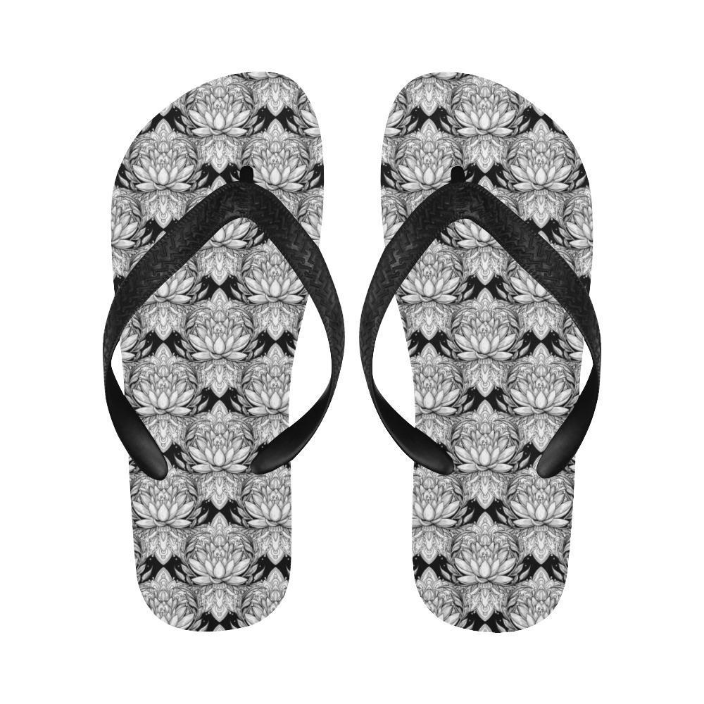 Lotus Mandala Print Pattern Flip Flops-JTAMIGO.COM