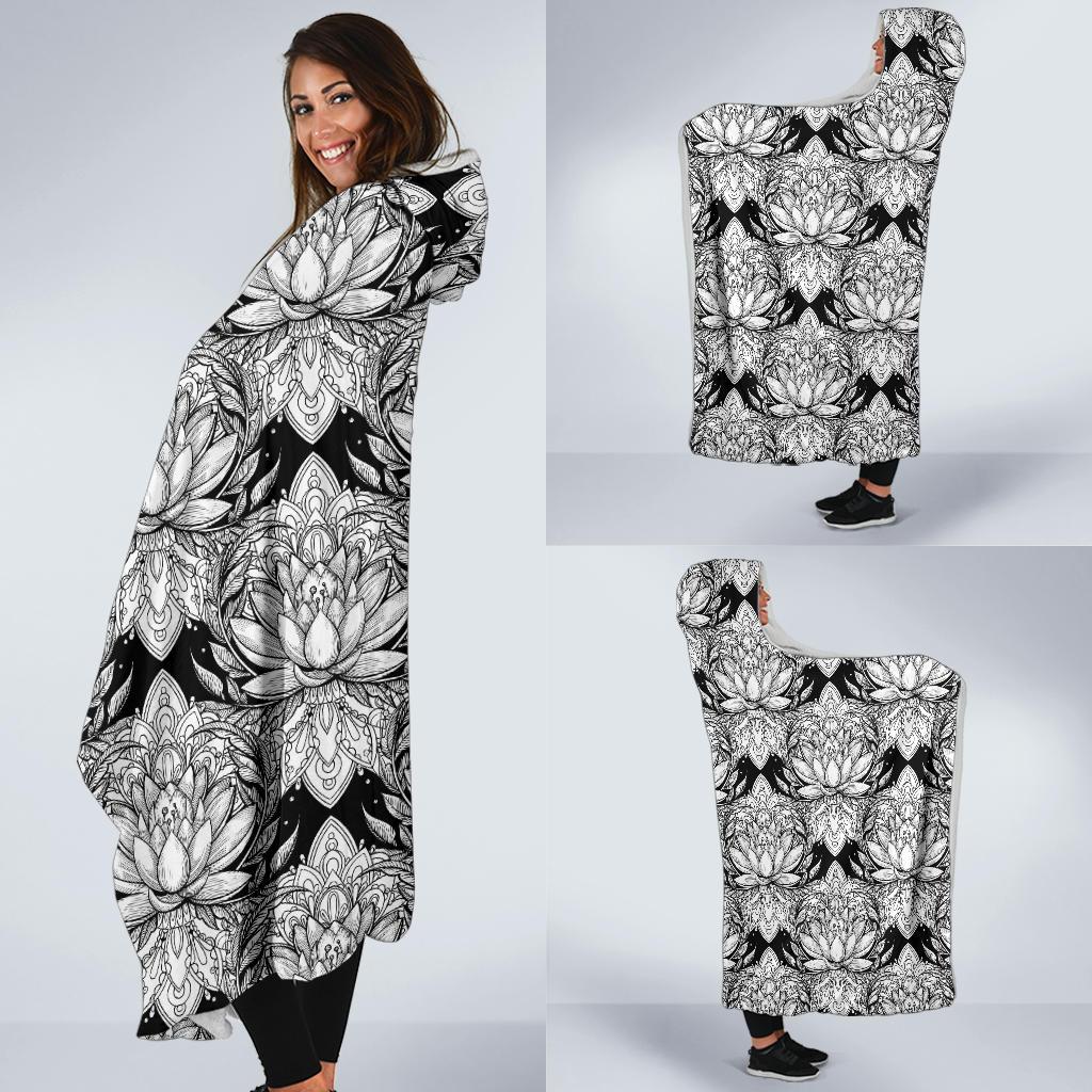 Lotus Mandala Print Pattern Hooded Blanket-JTAMIGO.COM