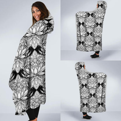 Lotus Mandala Print Pattern Hooded Blanket-JTAMIGO.COM
