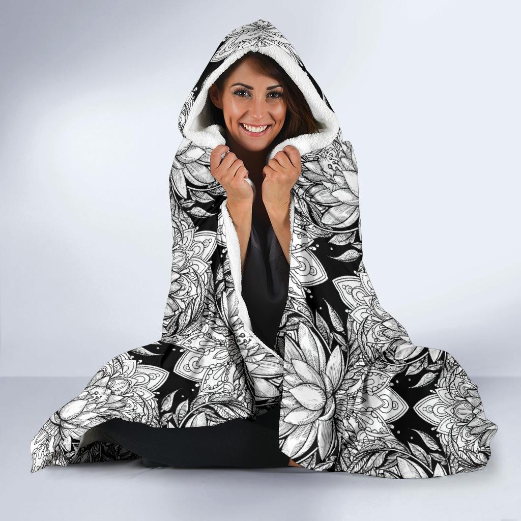 Lotus Mandala Print Pattern Hooded Blanket-JTAMIGO.COM