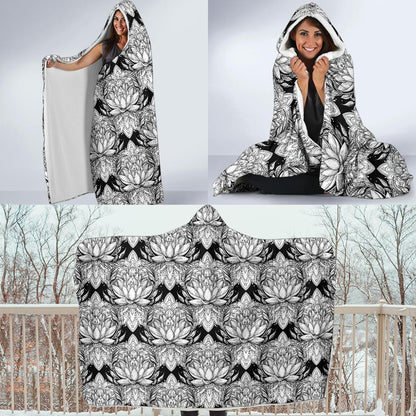 Lotus Mandala Print Pattern Hooded Blanket-JTAMIGO.COM