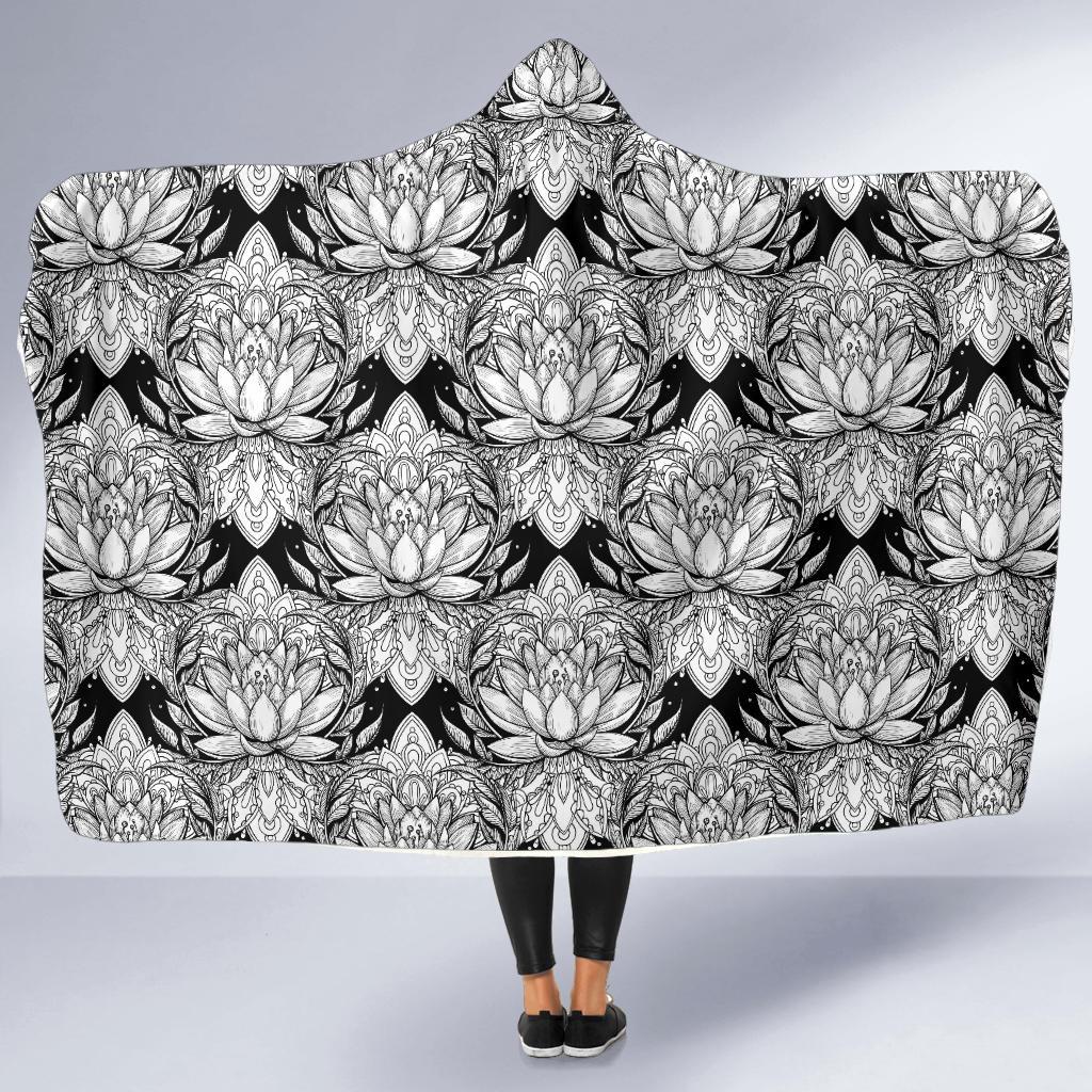 Lotus Mandala Print Pattern Hooded Blanket-JTAMIGO.COM