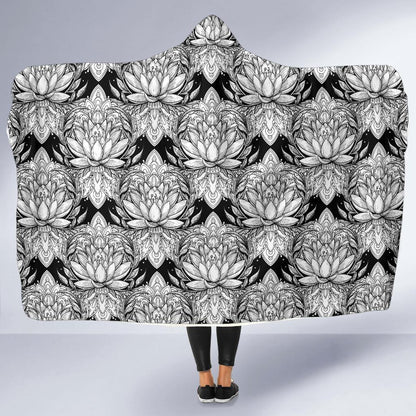 Lotus Mandala Print Pattern Hooded Blanket-JTAMIGO.COM