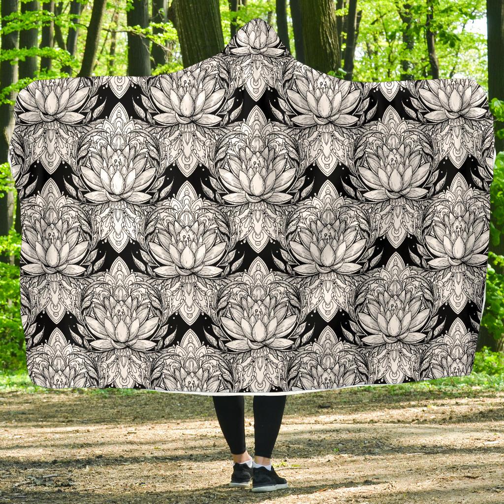 Lotus Mandala Print Pattern Hooded Blanket-JTAMIGO.COM
