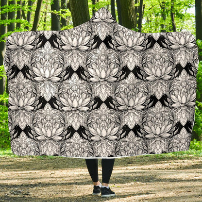 Lotus Mandala Print Pattern Hooded Blanket-JTAMIGO.COM