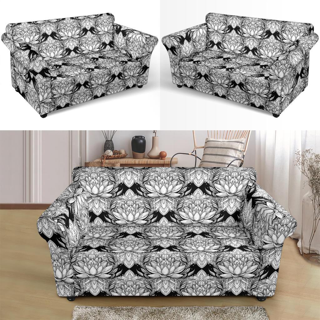 Lotus Mandala Print Pattern Loveseat Slipcover-JTAMIGO.COM