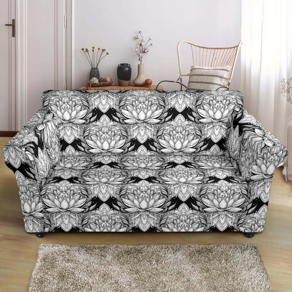 Lotus Mandala Print Pattern Loveseat Slipcover-JTAMIGO.COM