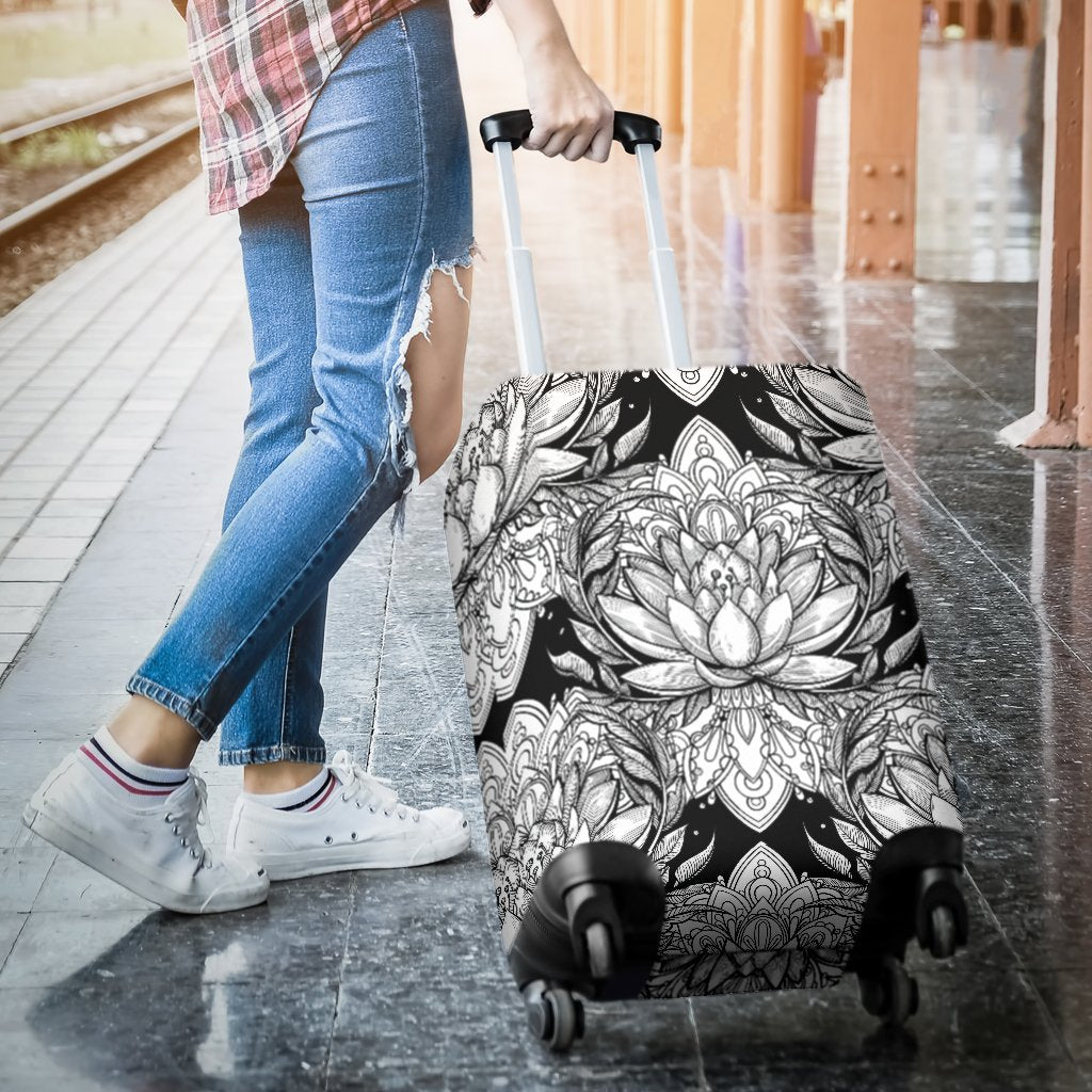 Lotus Mandala Print Pattern Luggage Cover Protector