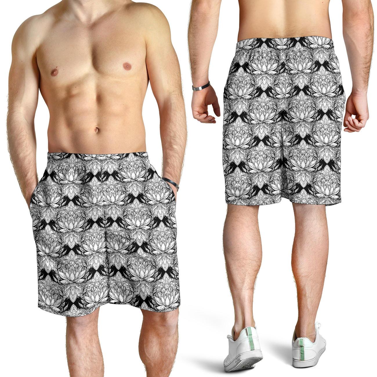 Lotus Mandala Print Pattern Mens Shorts-JTAMIGO.COM