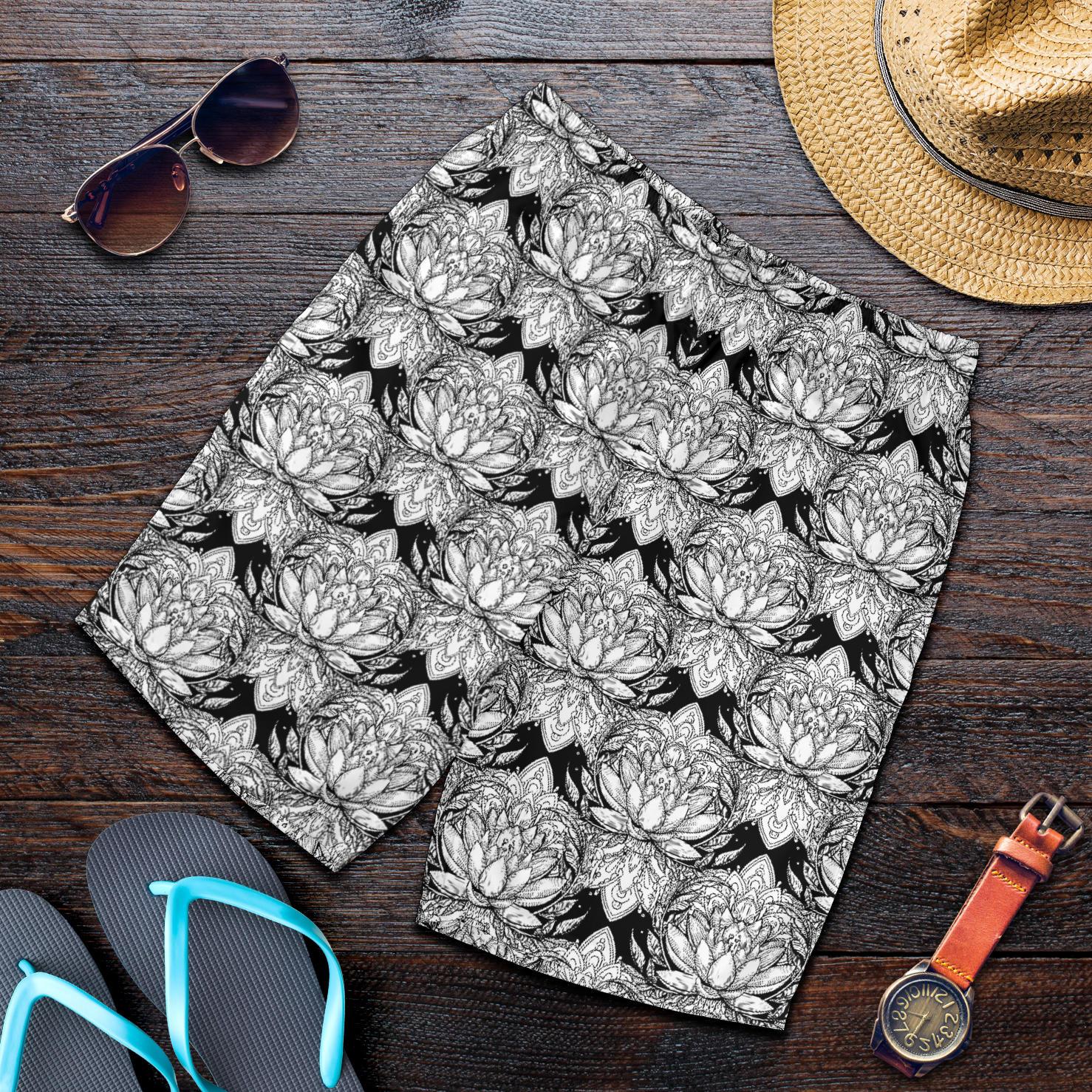 Lotus Mandala Print Pattern Mens Shorts-JTAMIGO.COM
