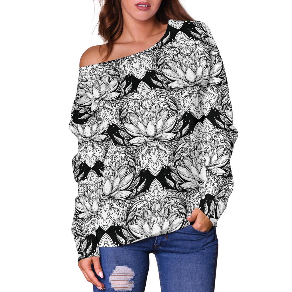 Lotus Mandala Print Pattern Off Shoulder Sweatshirt