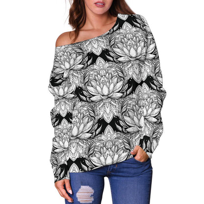 Lotus Mandala Print Pattern Off Shoulder Sweatshirt