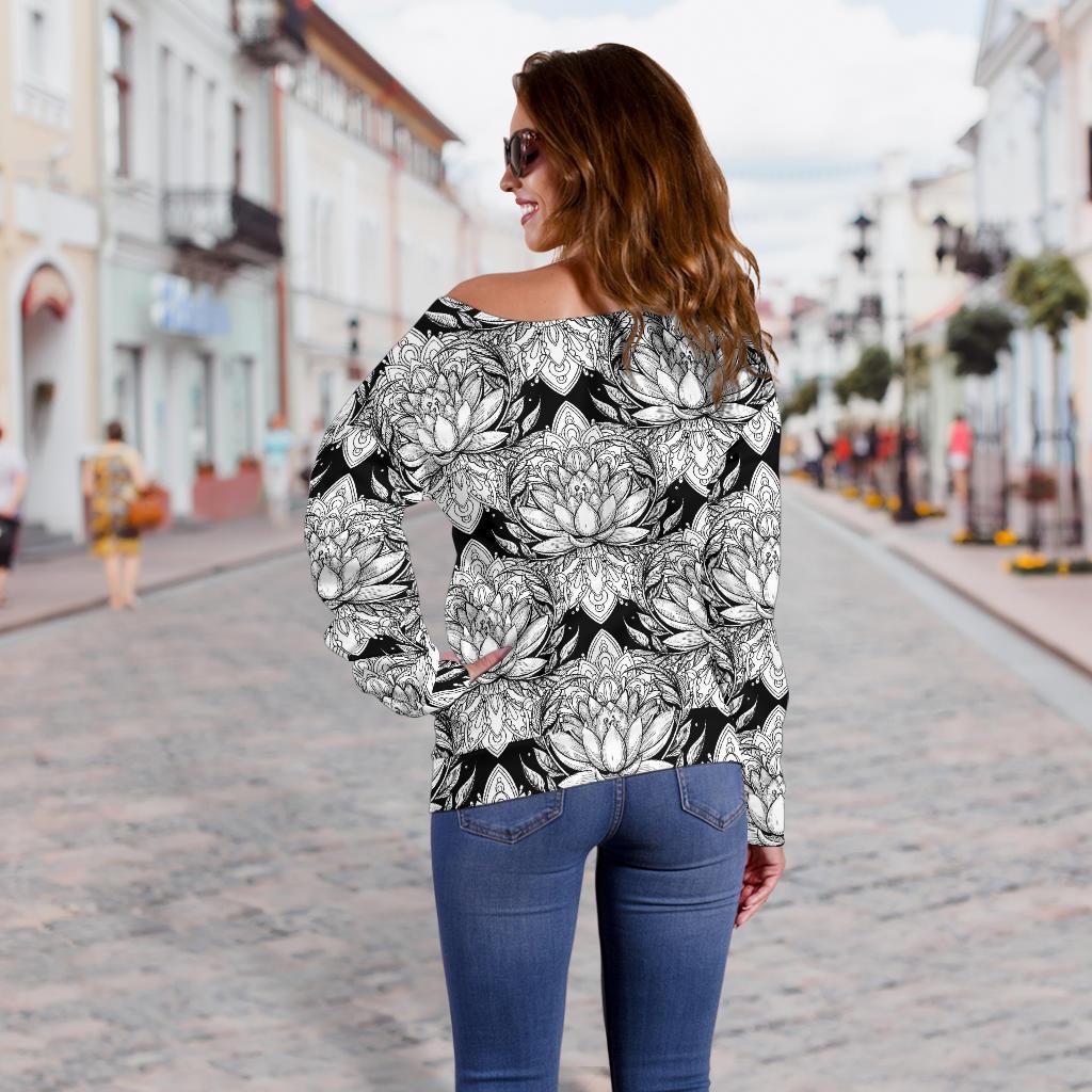 Lotus Mandala Print Pattern Off Shoulder Sweatshirt