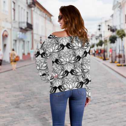 Lotus Mandala Print Pattern Off Shoulder Sweatshirt