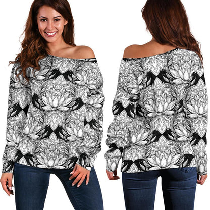 Lotus Mandala Print Pattern Off Shoulder Sweatshirt