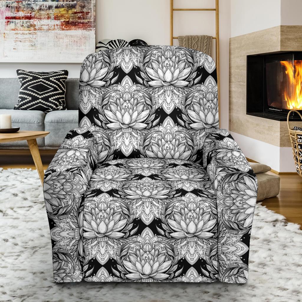 Lotus Mandala Print Pattern Single Sofa Slipcover -JTAMIGO.COM
