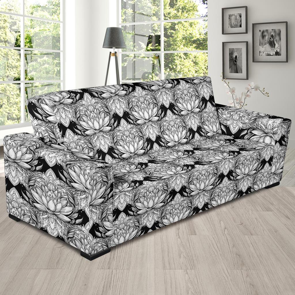 Lotus Mandala Print Pattern Sofa Slipcover-JTAMIGO.COM