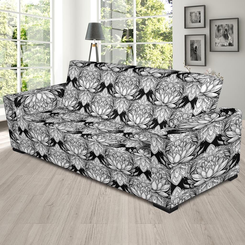 Lotus Mandala Print Pattern Sofa Slipcover-JTAMIGO.COM