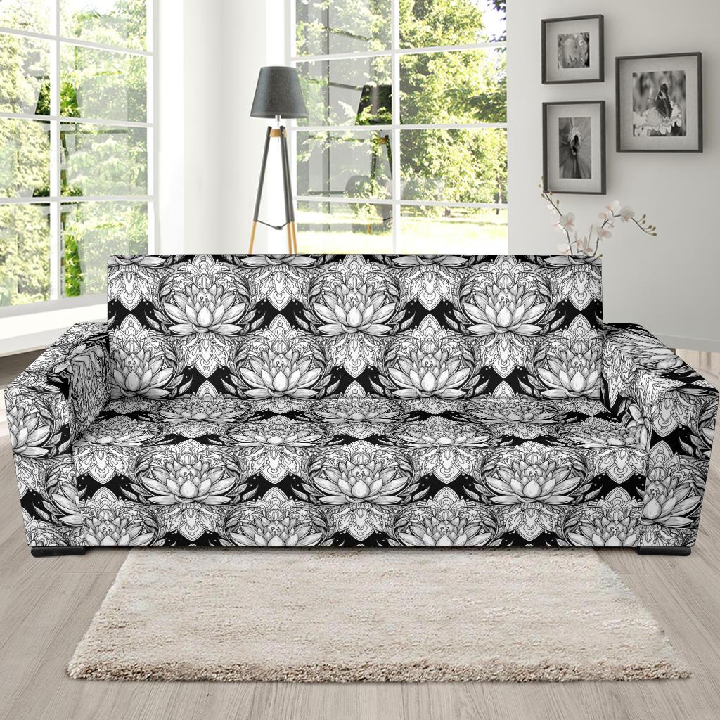 Lotus Mandala Print Pattern Sofa Slipcover-JTAMIGO.COM