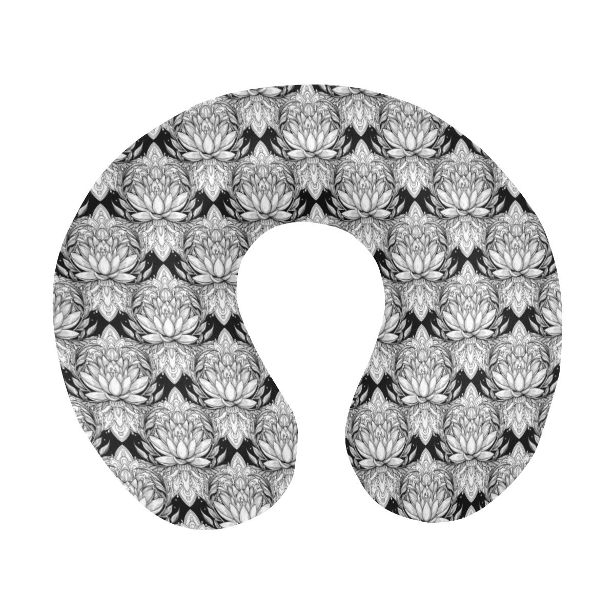 Lotus Mandala Print Pattern U-Shaped Travel Neck Pillow-JTAMIGO.COM