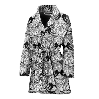 Lotus Mandala Print Pattern Women Bath Robe-JTAMIGO.COM