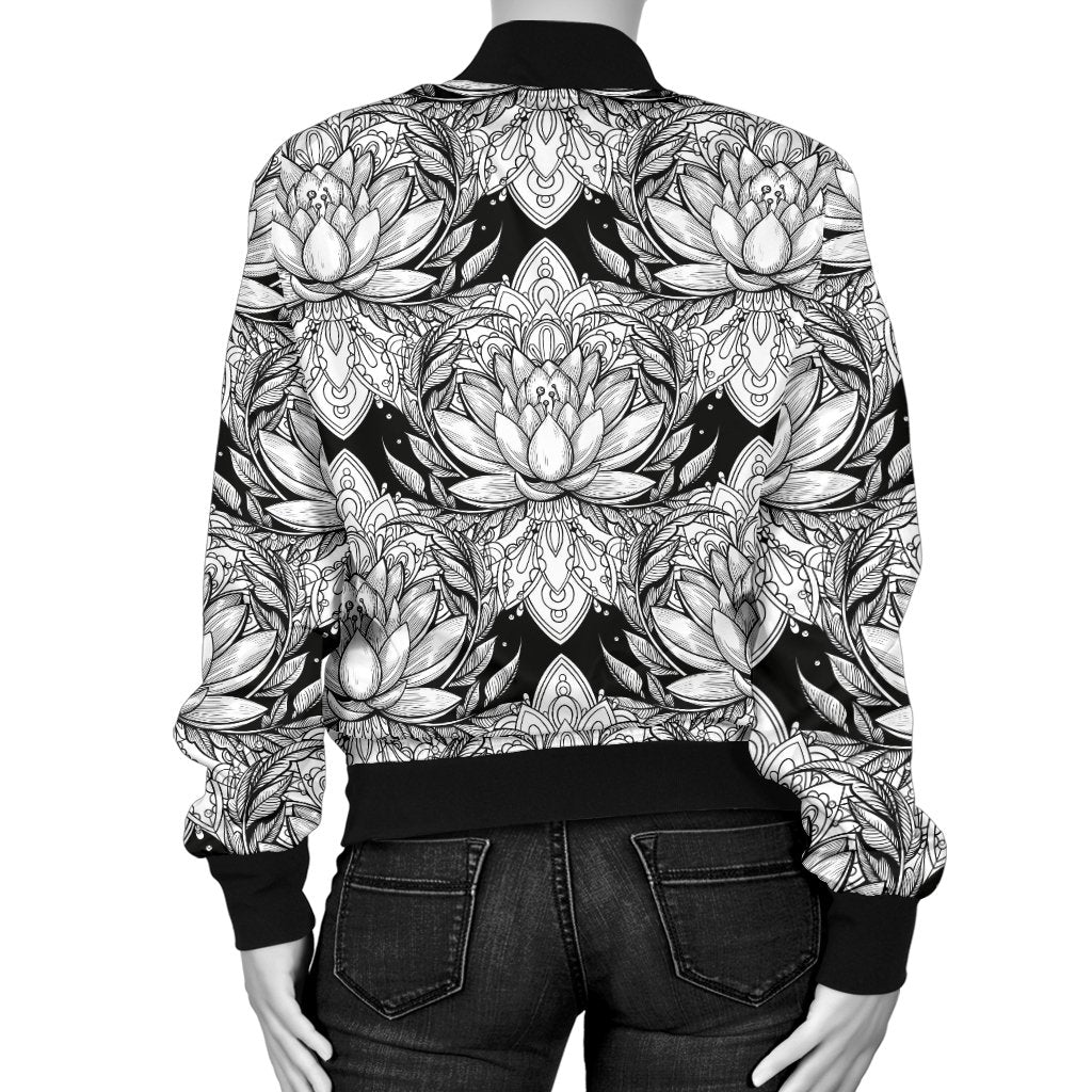 Lotus Mandala Print Pattern Women Casual Bomber Jacket