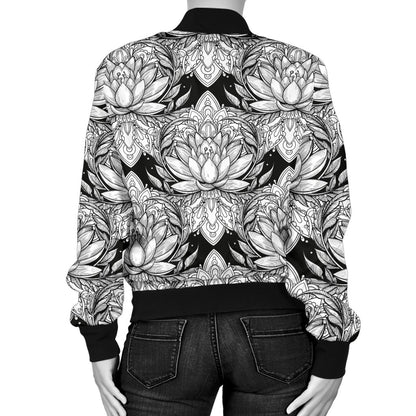 Lotus Mandala Print Pattern Women Casual Bomber Jacket