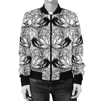 Lotus Mandala Print Pattern Women Casual Bomber Jacket