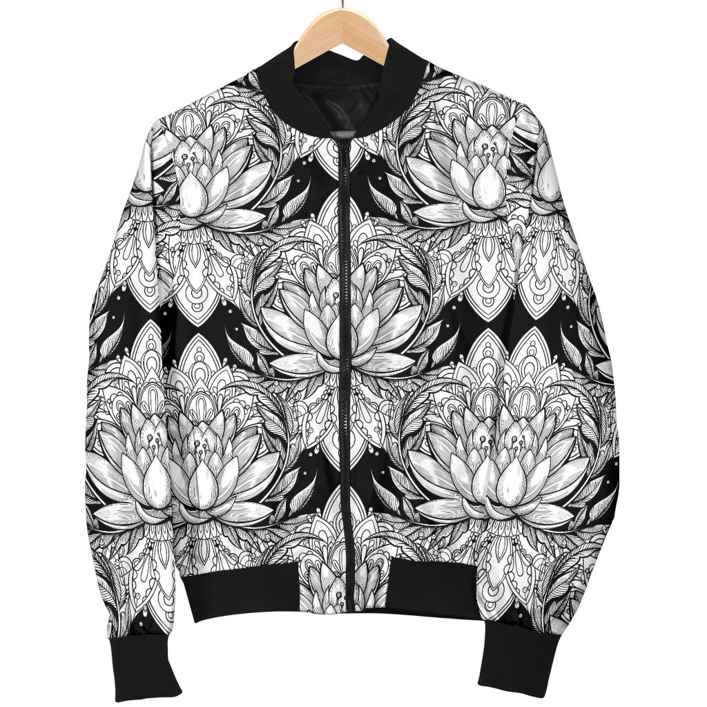 Lotus Mandala Print Pattern Women Casual Bomber Jacket