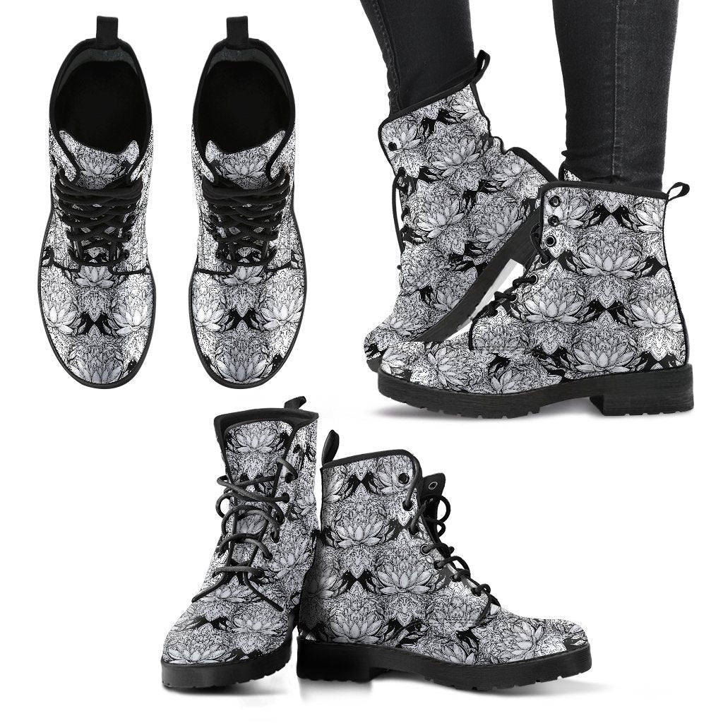 Lotus Mandala Print Pattern Women Leather Boots-JTAMIGO.COM