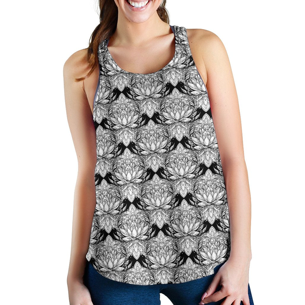Lotus Mandala Print Pattern Women Racerback Tank Top