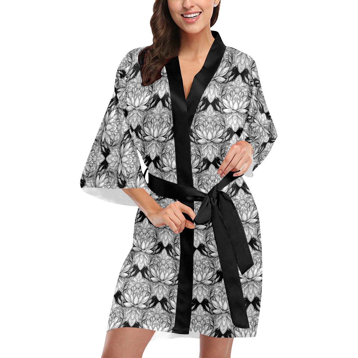 Lotus Mandala Print Pattern Women Short Kimono Robe