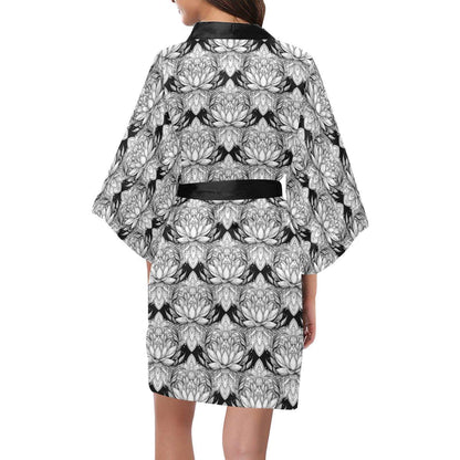 Lotus Mandala Print Pattern Women Short Kimono Robe