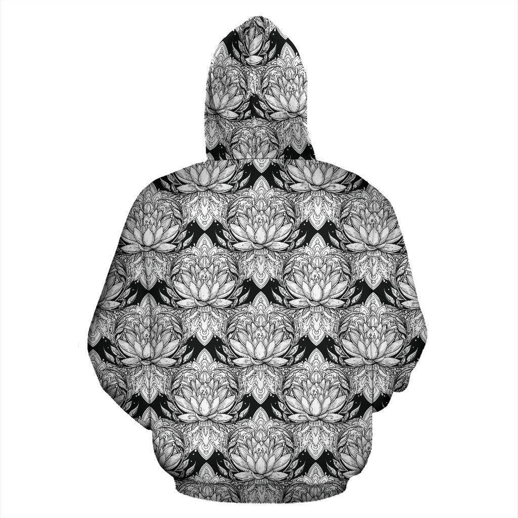 Lotus Mandala Print Pattern Zip Up Hoodie
