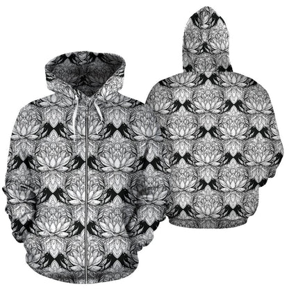 Lotus Mandala Print Pattern Zip Up Hoodie