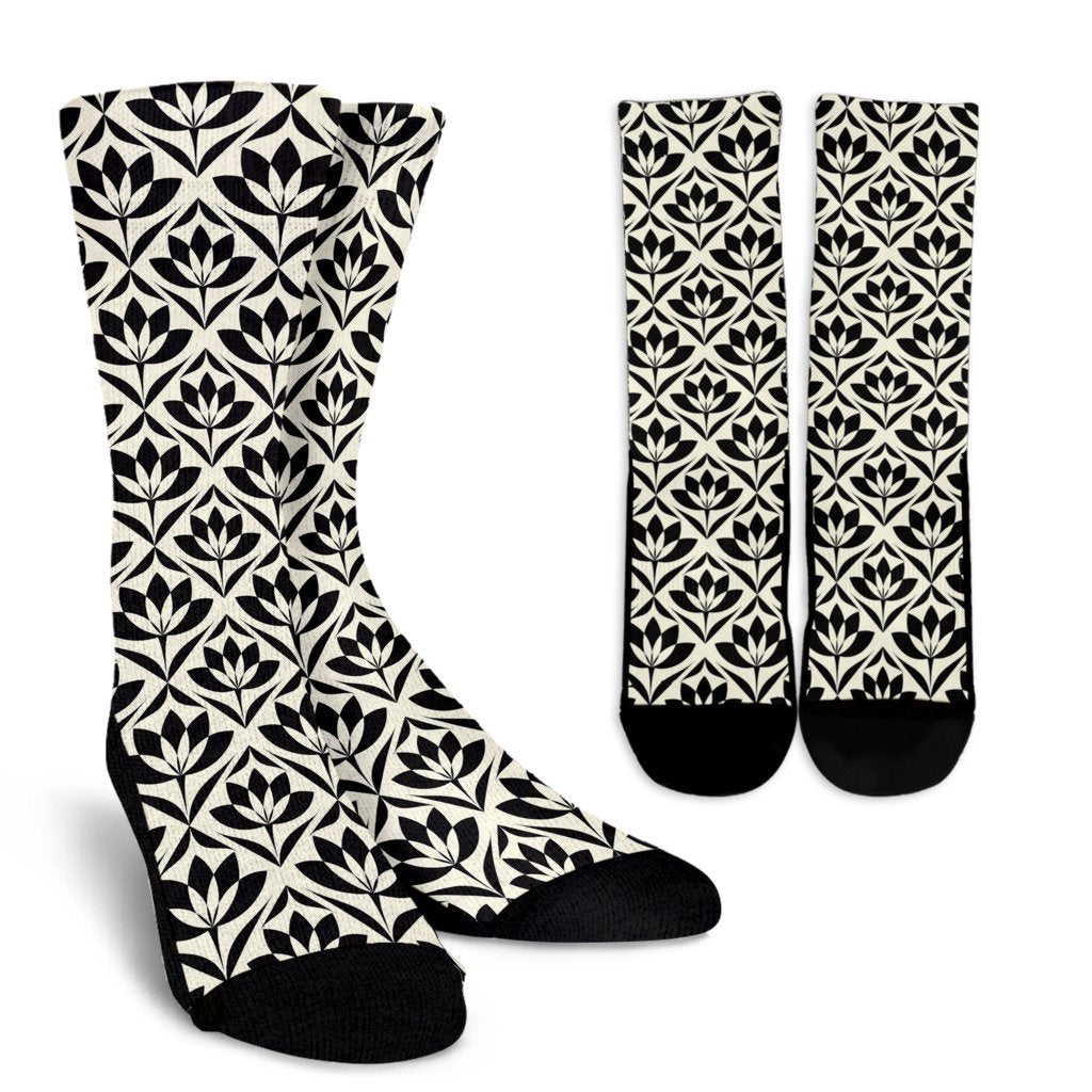 Lotus Pattern Print Crew Socks