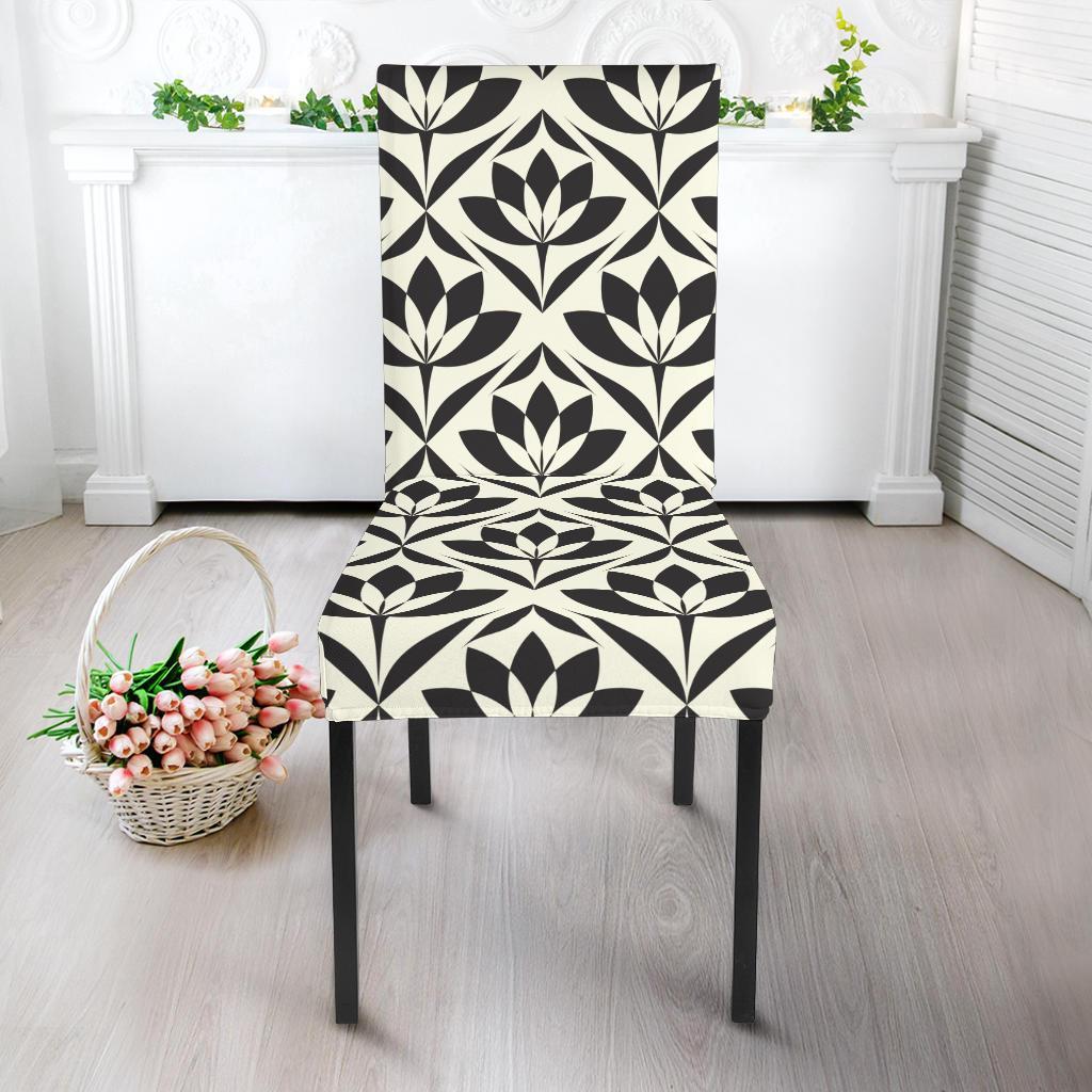 Lotus Pattern Print Dining Chair Slipcover-JTAMIGO.COM