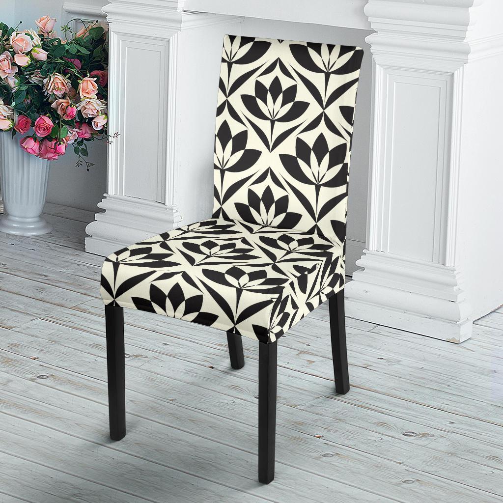 Lotus Pattern Print Dining Chair Slipcover-JTAMIGO.COM